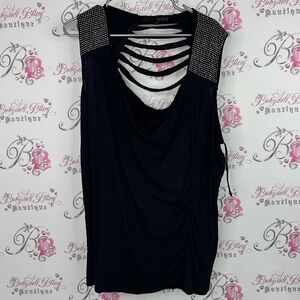 MXM tank top rhinestone cut out back Black with Studded Shoulders